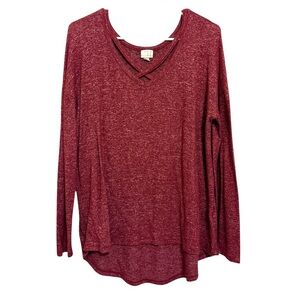 2/$15 A New Day Burgundy Criss Cross V-Neck Long Sleeve Top | Size Small